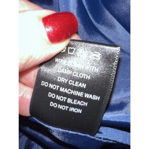 COLLEEN LOPEZ Blue Faux Leather Floral Embroidered Studded Zip Moto Jacket Sz XL - Picture 12 of 14